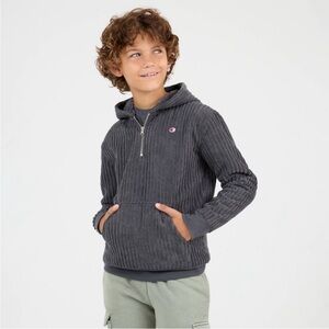 Champion Boys' 1/4 Zip Corduroy Hoodie - Dark Gray L 14/16 NWT